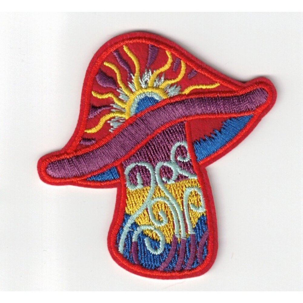 Mushroom Toadstool Psychedelic 3x2.5in Embroidered Iron-on Patch